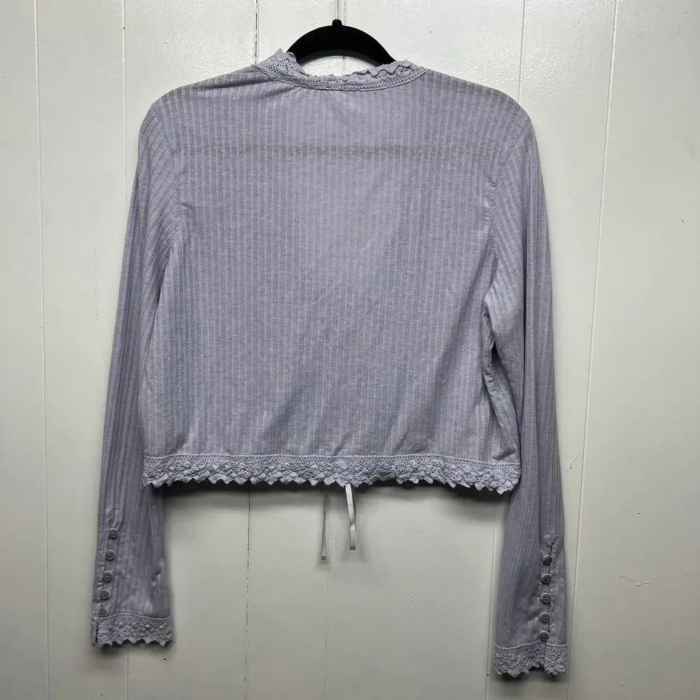 Free People Linen Blend Bohemian Cropped Lavender Women's Boxy Top Size Large